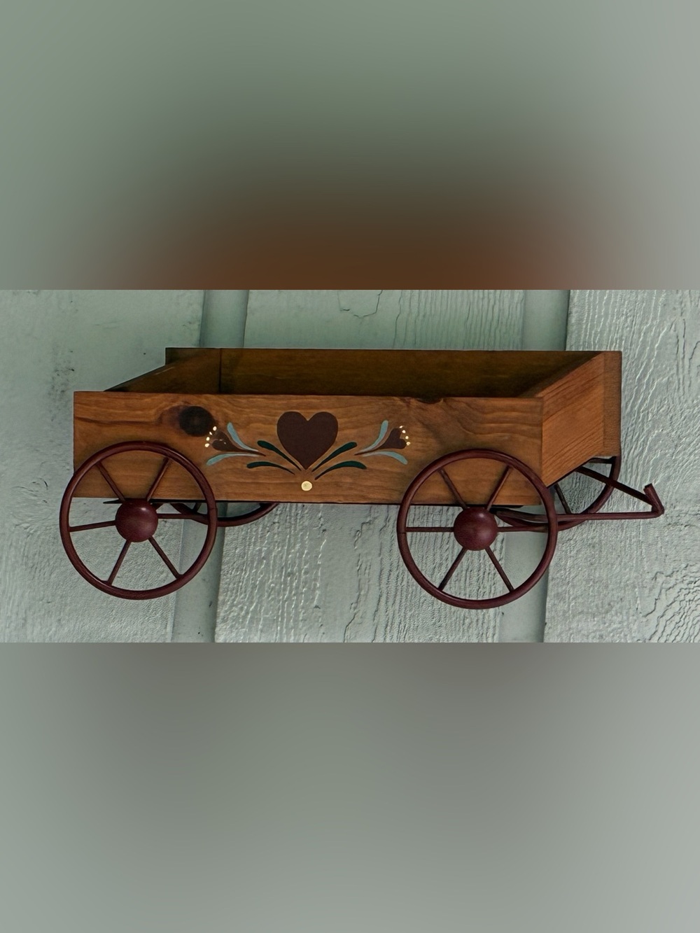 Vintage Primitive Wood Wagon Folk Art Wall Pocket, Granny Core, Cottage Core